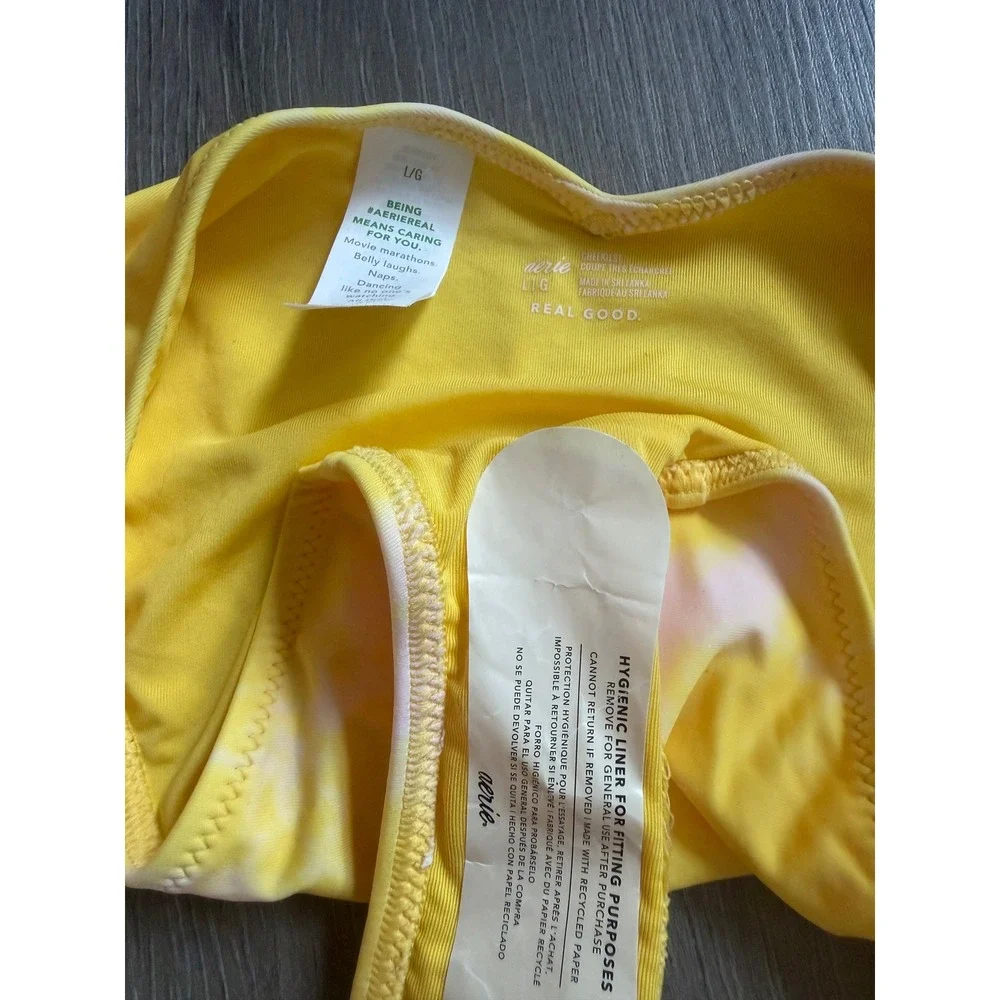 Aerie Real Good Yellow Tie Dye Ruffle Cheekiest Bikini Bottom US L